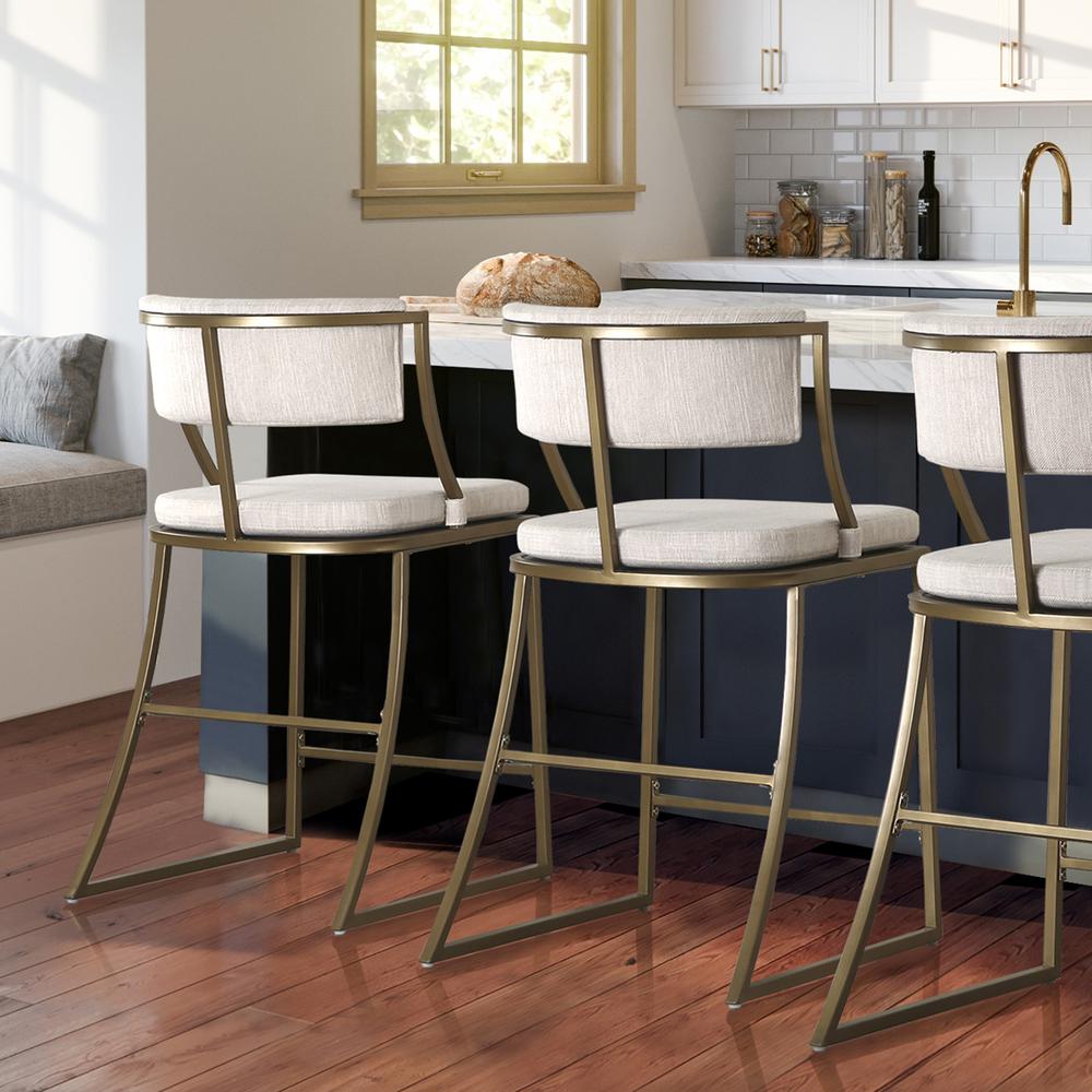 Mina 25" Counter-Height Metal Bar Stool with Back, Antique Brass. Picture 7
