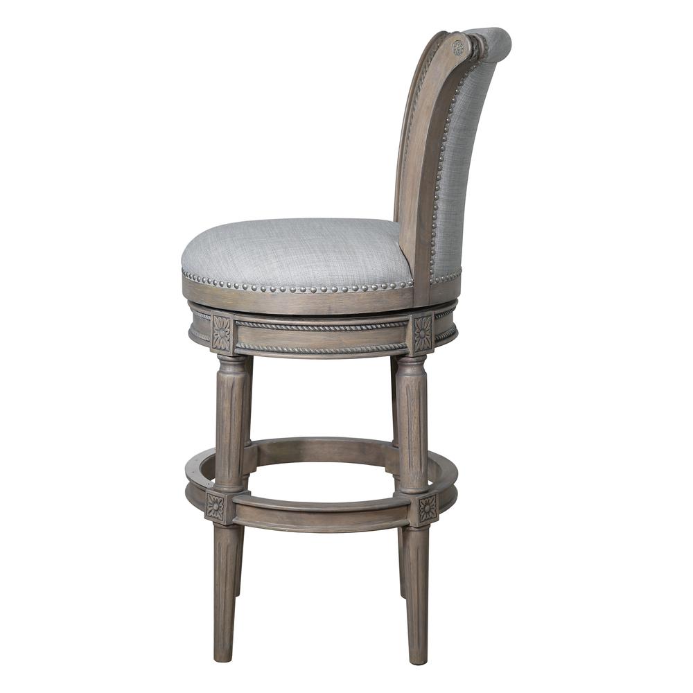 Chapman 31in. Wood Bar-Height Swivel Barstool with High-Back, Weathered Gray. Picture 3