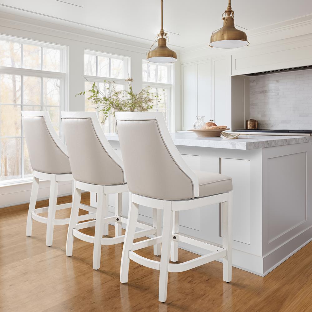 Swivel 26"H Counter-Height Bar Stool with Tall Back, Alabaster White. Picture 9
