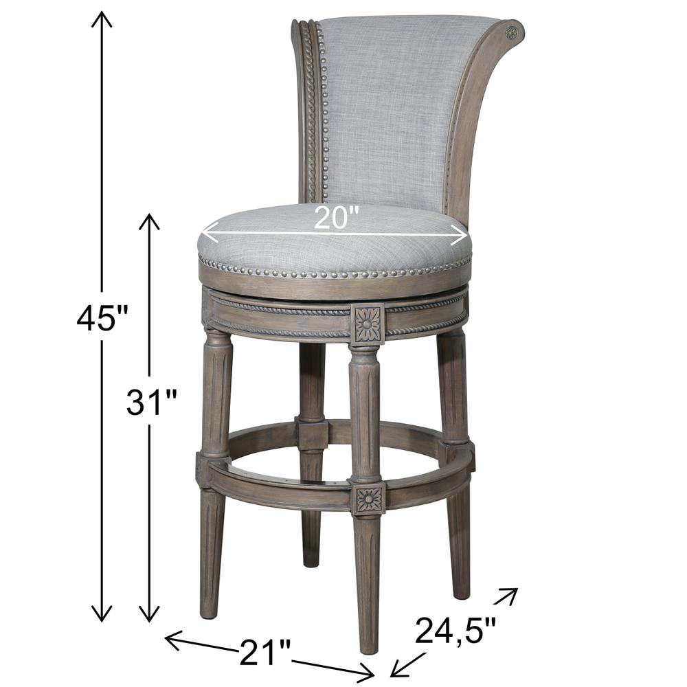 Chapman 31in. Wood Bar-Height Swivel Barstool with High-Back, Weathered Gray. Picture 6