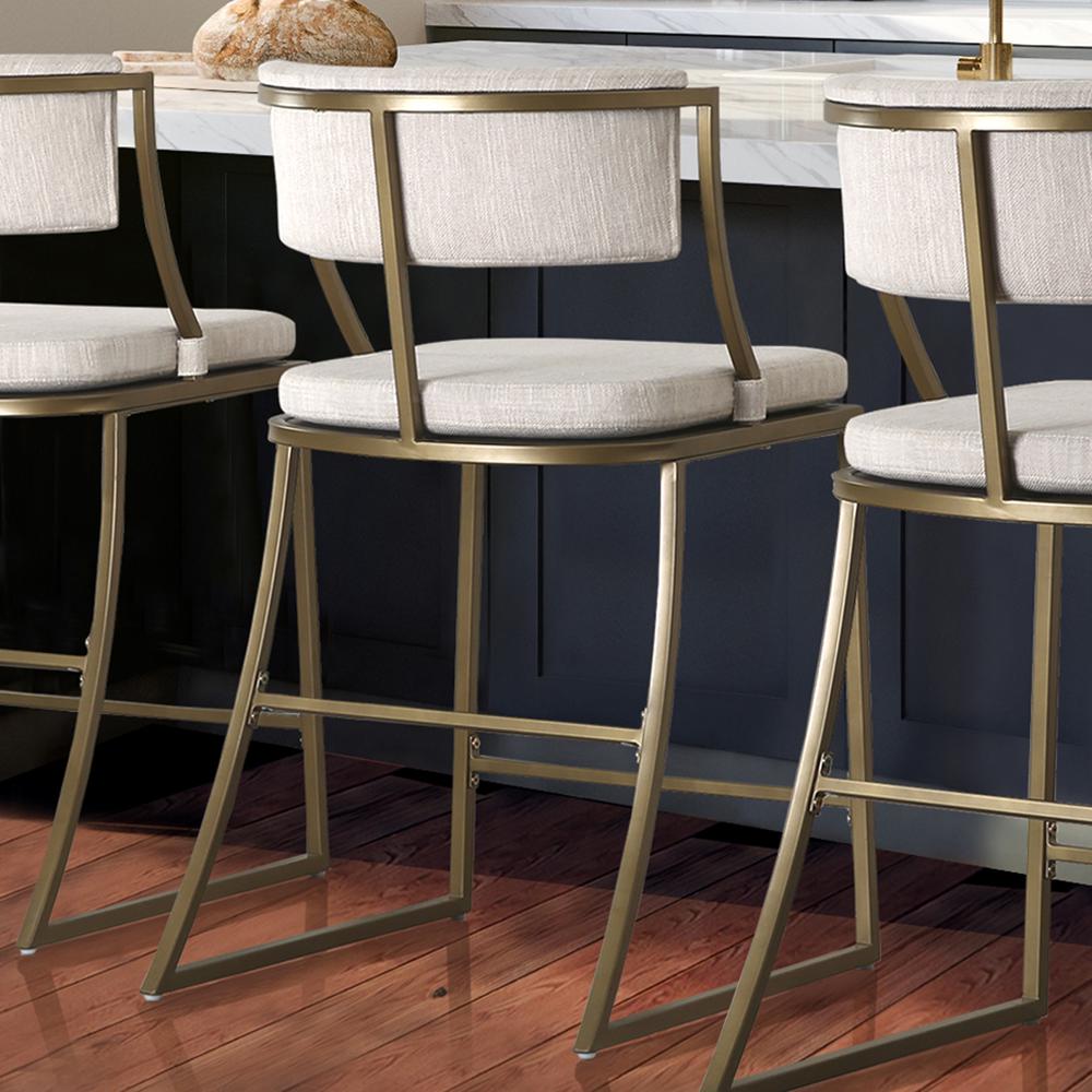 Mina 25" Counter-Height Metal Bar Stool with Back, Antique Brass. Picture 9