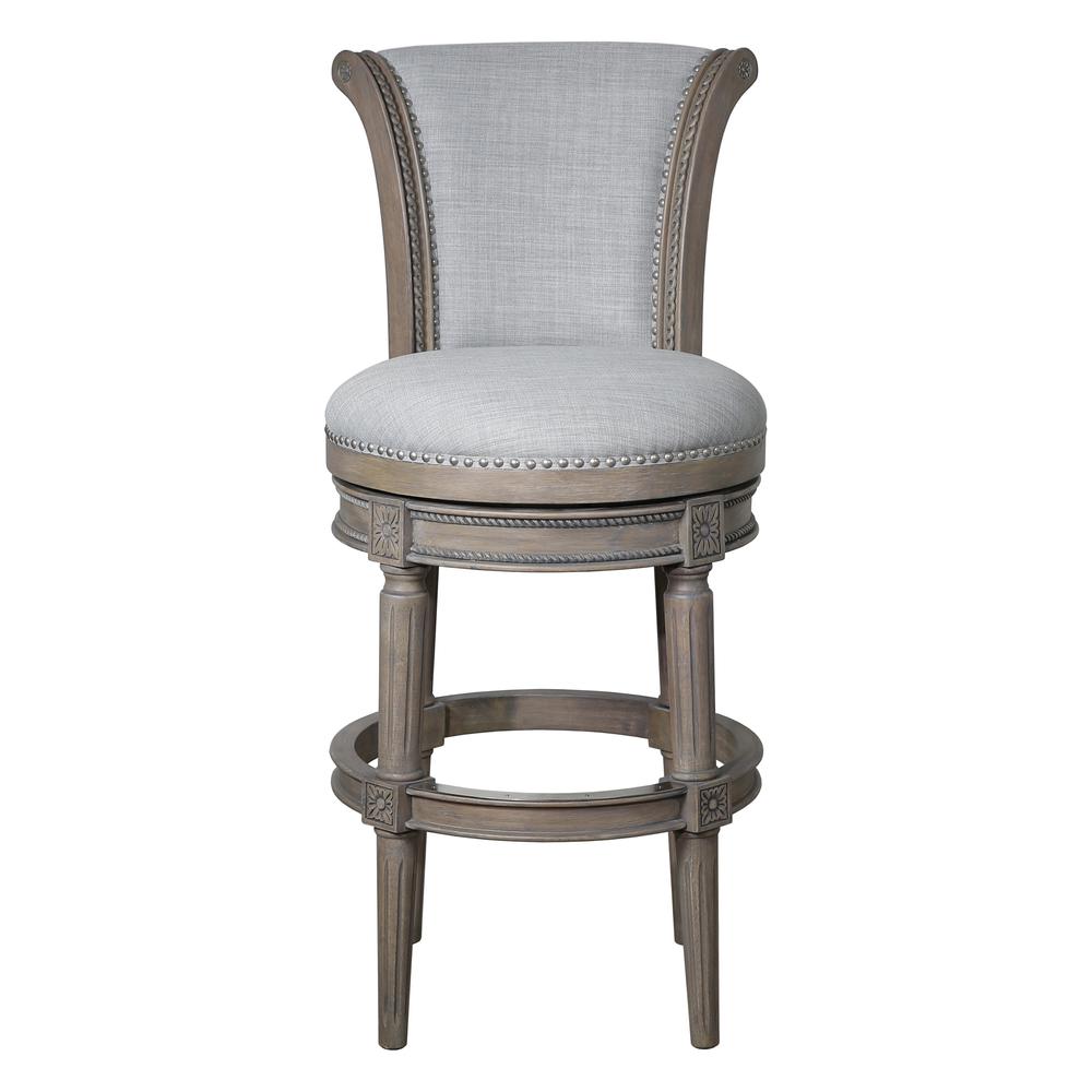 Chapman 31in. Wood Bar-Height Swivel Barstool with High-Back, Weathered Gray. Picture 2