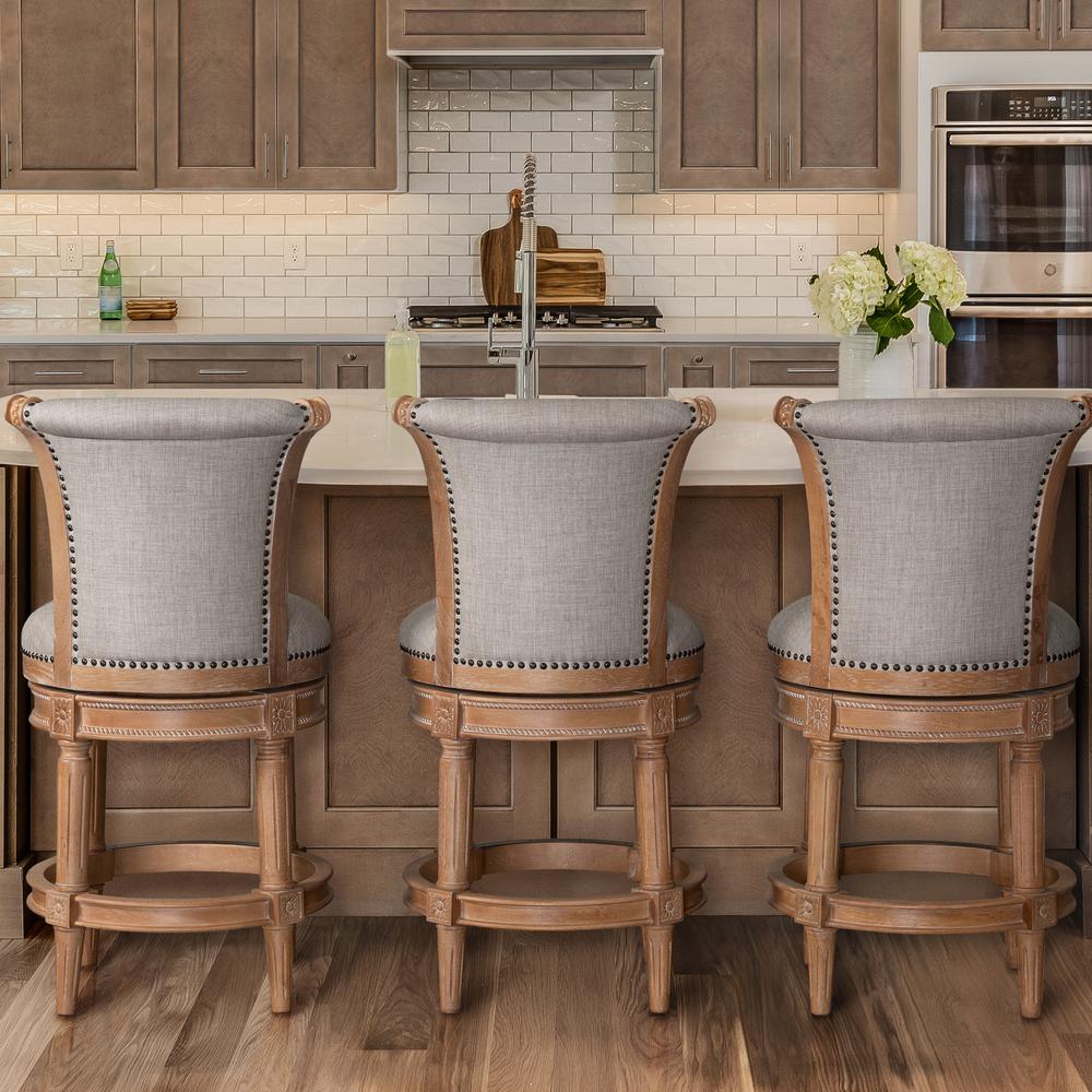 26in. Wood Counter-Height Swivel Barstool with High-Back, Weathered Natural. Picture 6