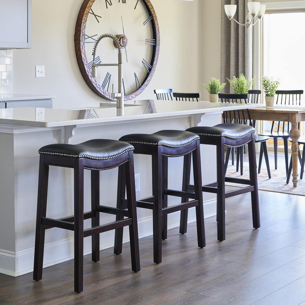 31in. H Bar-Height Wood Barstool with Gray Faux-Leather Seat. Picture 7