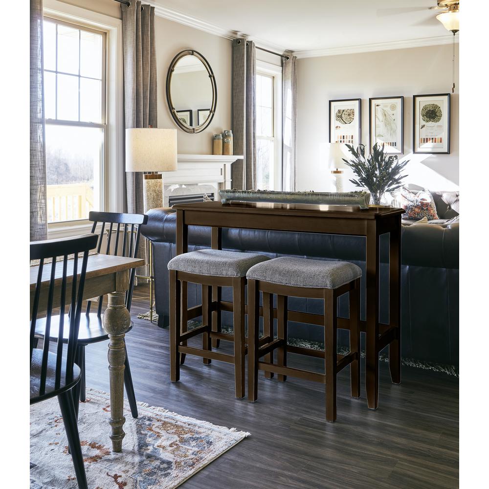 48in. W Pub Sofa Table with Two Nested Upholstered Stools, Espresso. Picture 5