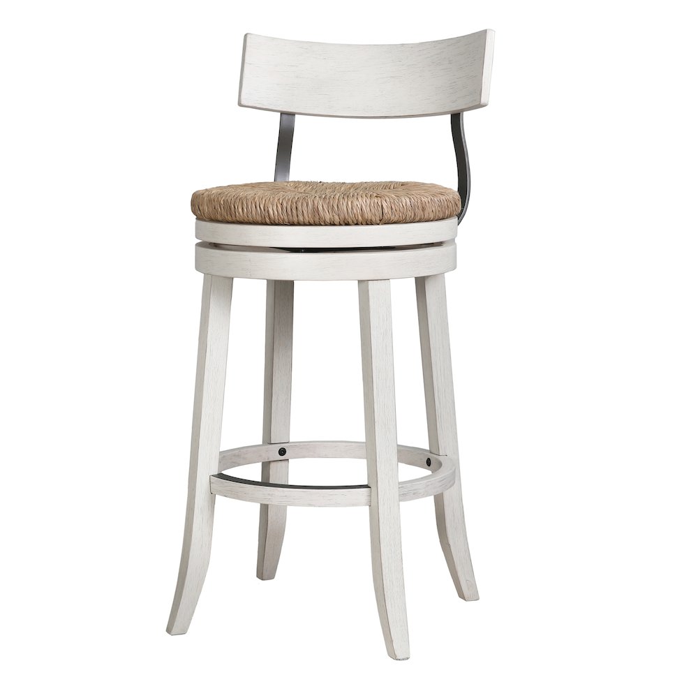 31" Wood Bar-Height Bar Stool with Natural Seagrass Seat, Reclaimed White. Picture 1