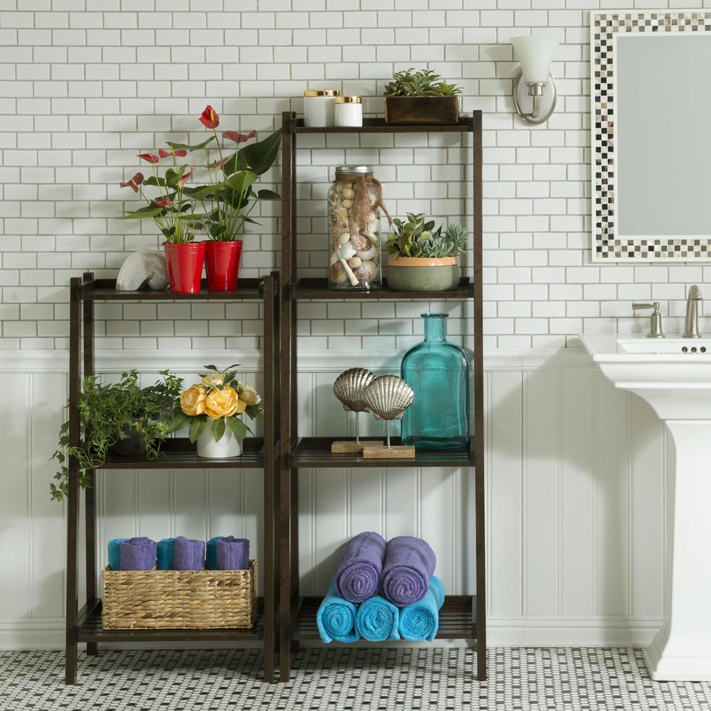 New Ridge Home Solid Wood Dunnsville 4-Tier Ladder Leaning Shelf Bookcase, Espresso. Picture 4