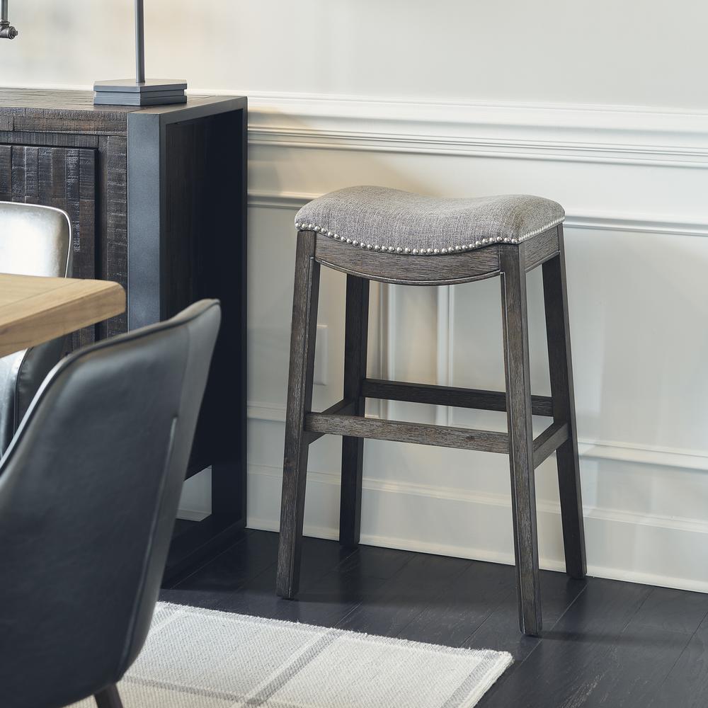 26in. H Saddle Weathered Gray Wood Counter-Height Barstool. Picture 5