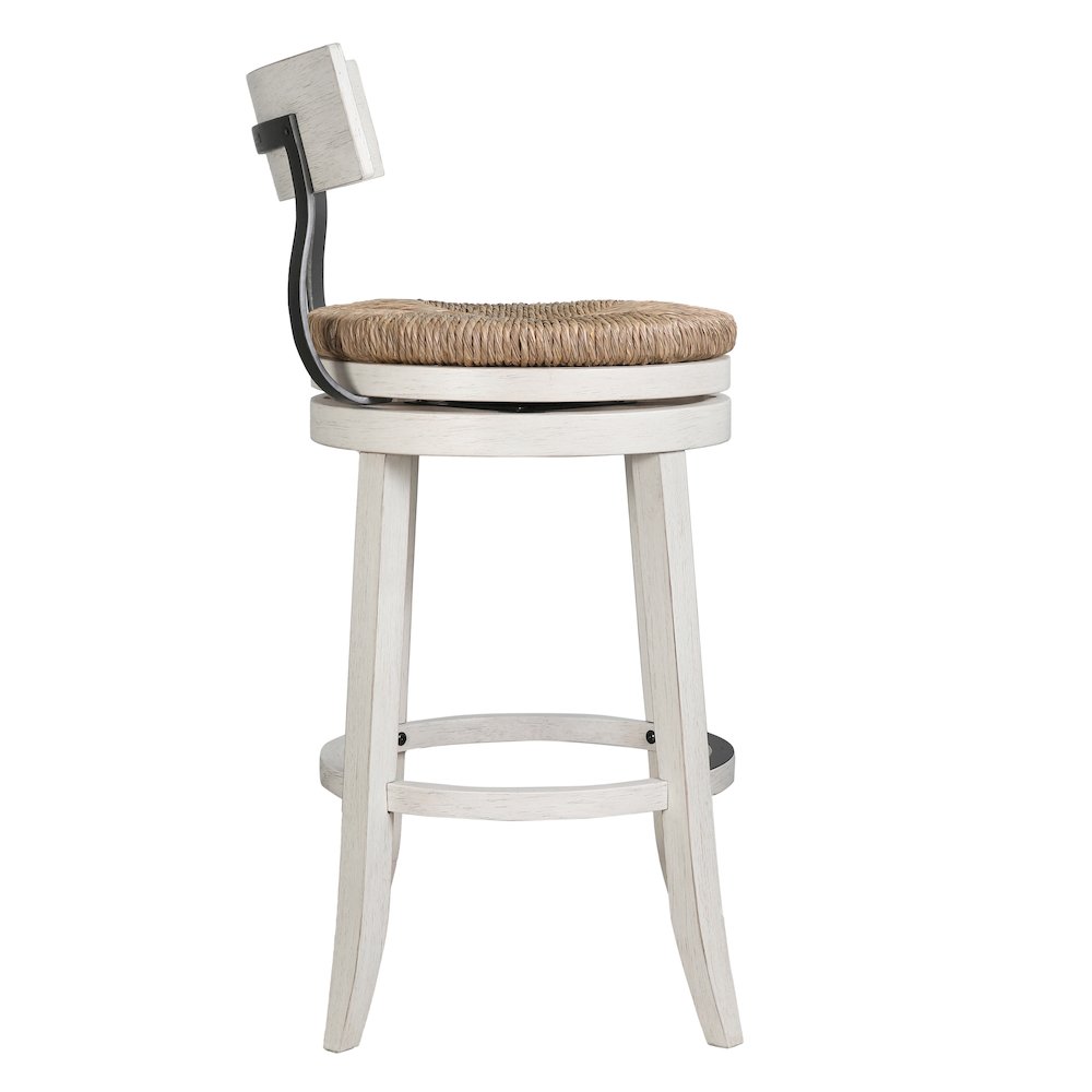 31" Wood Bar-Height Bar Stool with Natural Seagrass Seat, Reclaimed White. Picture 5