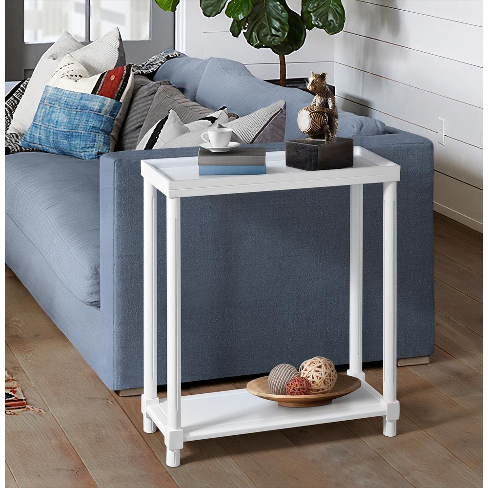 New Ridge Home Goods Harrison Narrow Side End Tables with Shelf, Set of 2, White. Picture 3