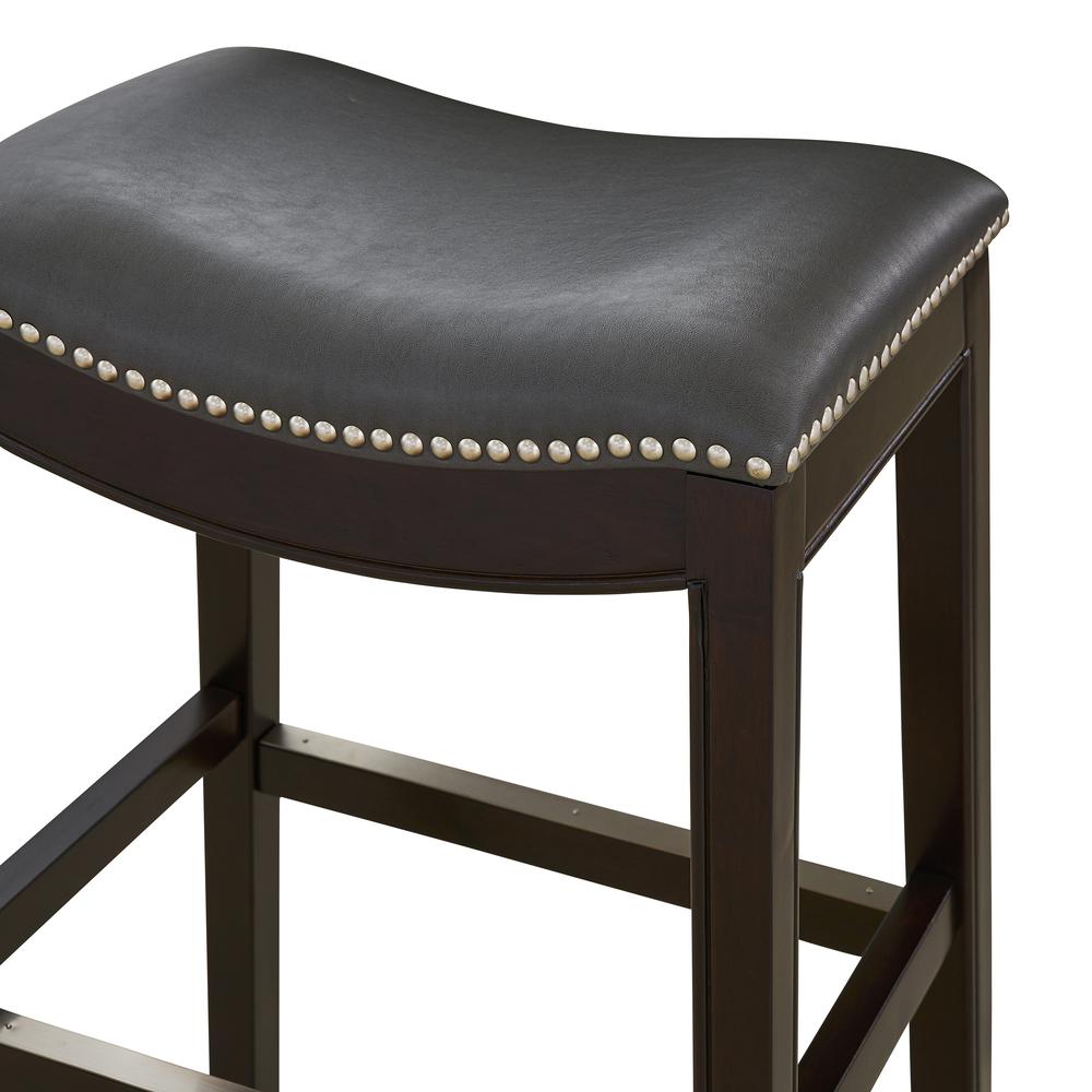 31in. H Bar-Height Wood Barstool with Gray Faux-Leather Seat. Picture 3