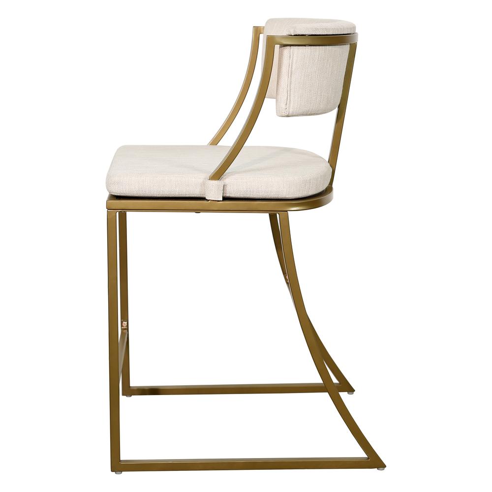 Mina 25" Counter-Height Metal Bar Stool with Back, Antique Brass. Picture 3