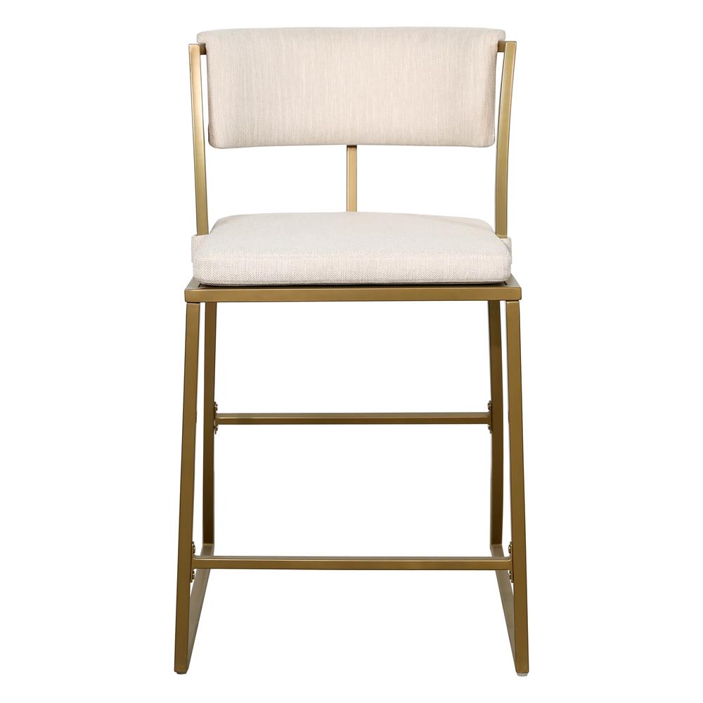 Mina 25" Counter-Height Metal Bar Stool with Back, Antique Brass. Picture 2