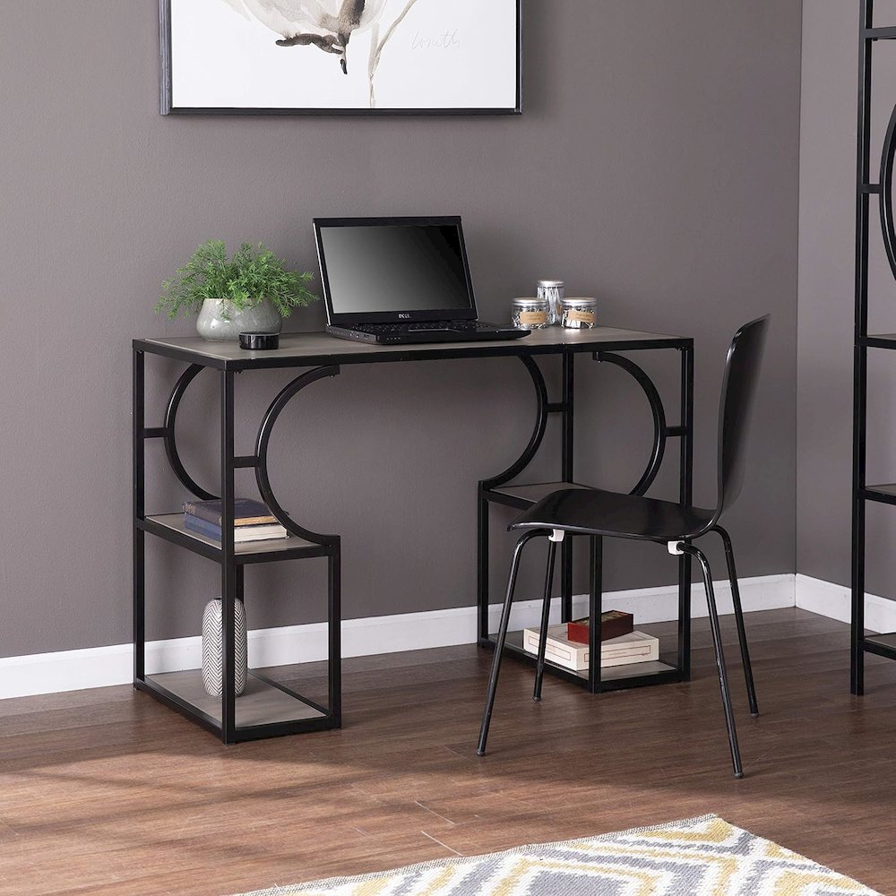 Tyberton Writing Desk with Storage - Transitional Design, Natural Iron and Wood. Picture 3