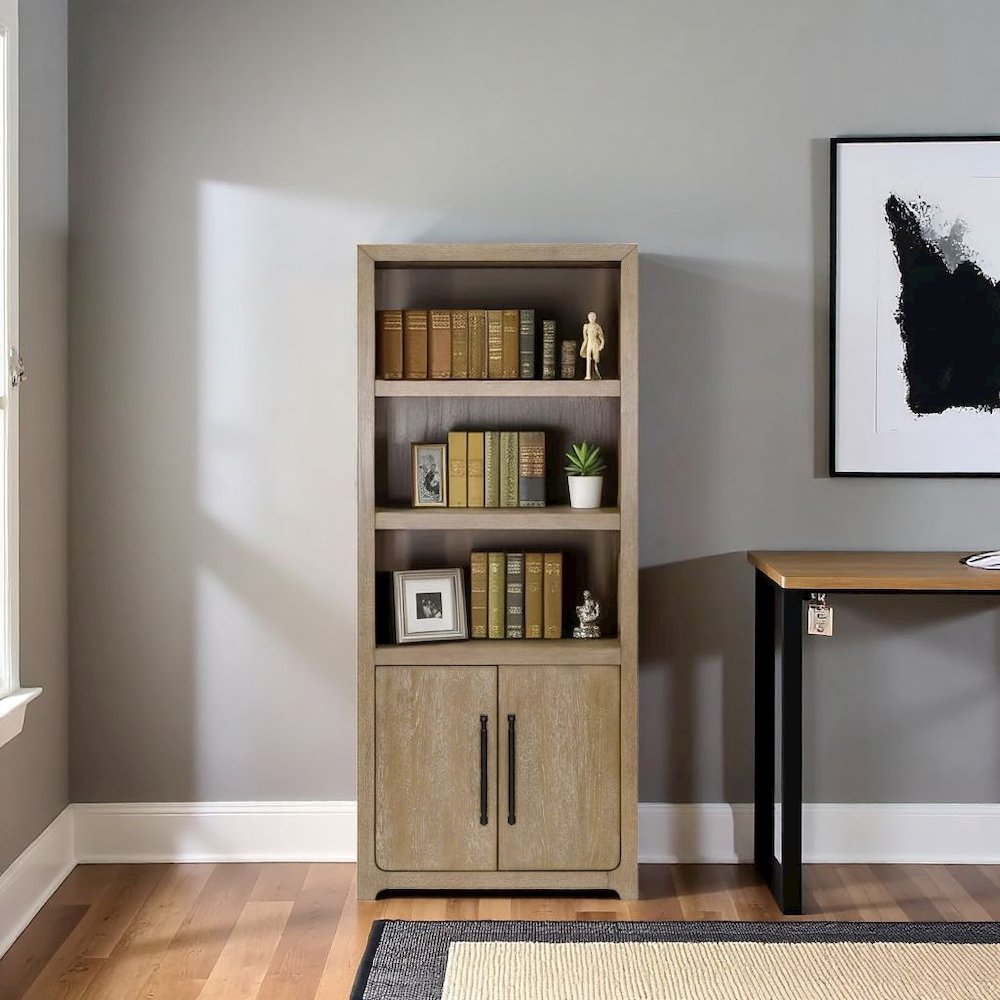 Wood Bookcase with Doors and Storage, Tall Bookshelf with Enclosed Shelves. Picture 3