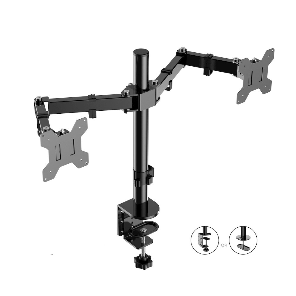 Rocelco Premium Desk Computer Monitor Mount - VESA pattern Fits 13" - 27" LED LCD Dual Flat Screen - Double Articulated Full Motion Adjustable Arm - Grommet and C Clamp - Black (R DM2). Picture 1