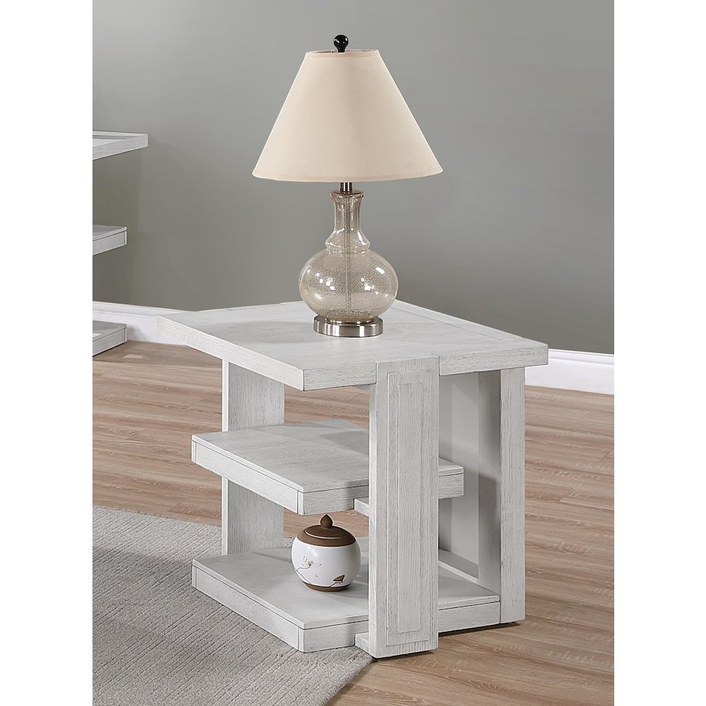 Dover Chairside 14” Slim Rectangular Side End Table with Storage Shelves. Picture 2
