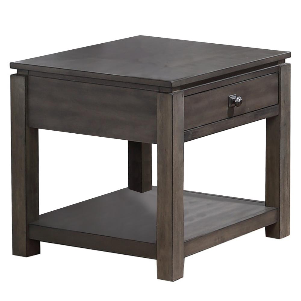 Shades of Gray 3 Piece Living Room Table Set with Drawers and Shelves. Picture 6