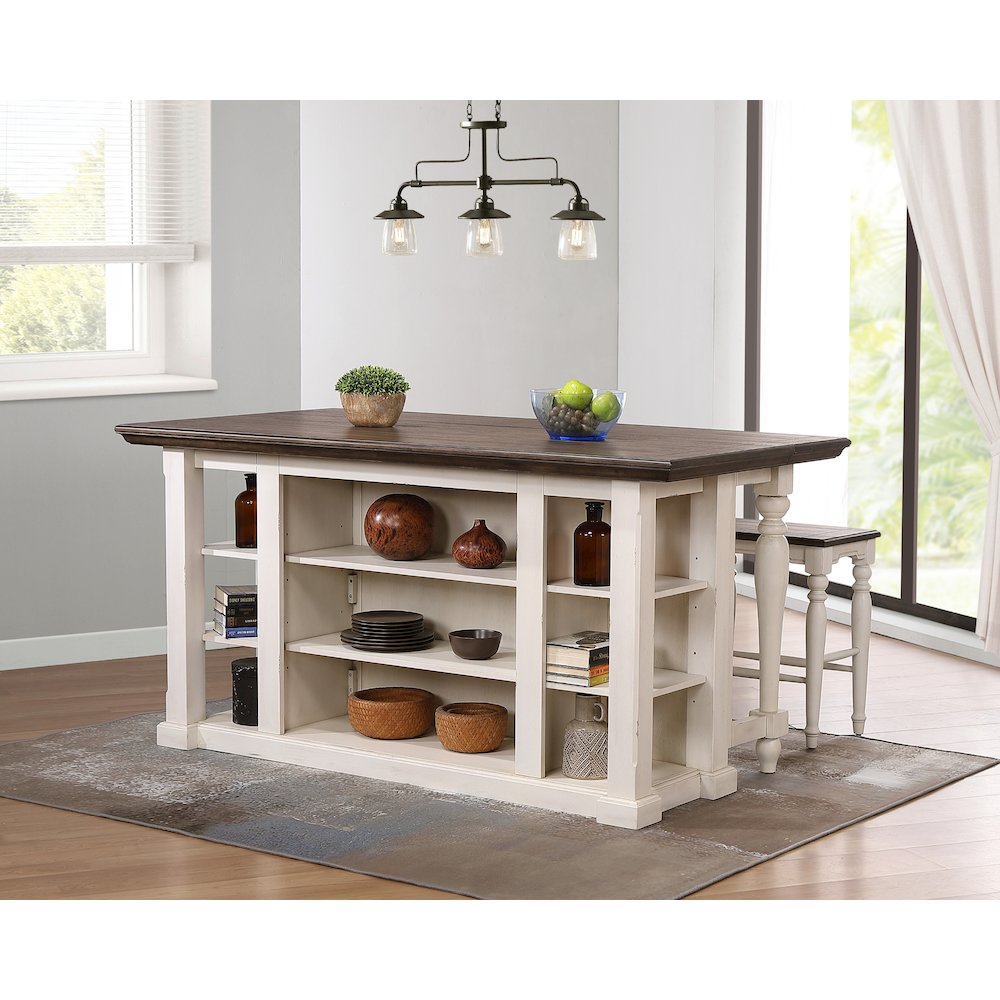 3PC Fully Assembled 71" Dropleaf Kitchen Island Set w 2 Backless Stools. Picture 4