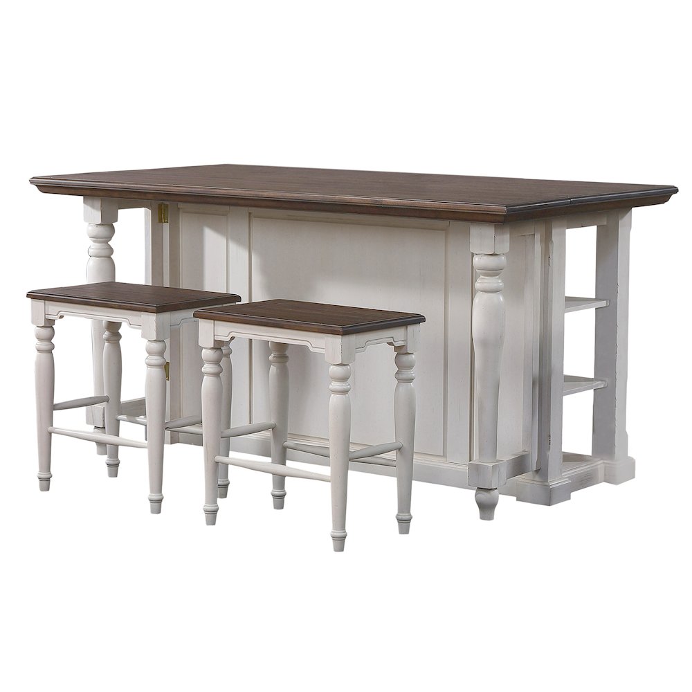 3PC Fully Assembled 71" Dropleaf Kitchen Island Set w 2 Backless Stools. Picture 5