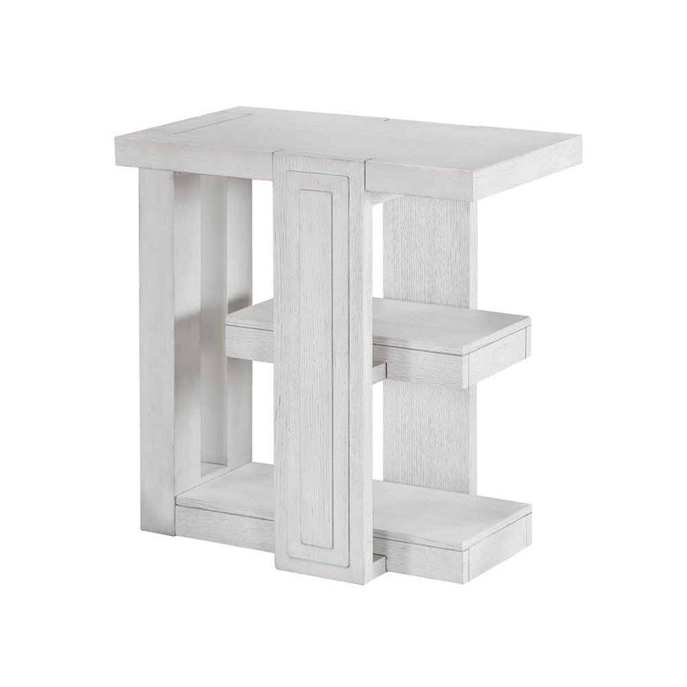 Dover Chairside 14” Slim Rectangular Side End Table with Storage Shelves. Picture 1