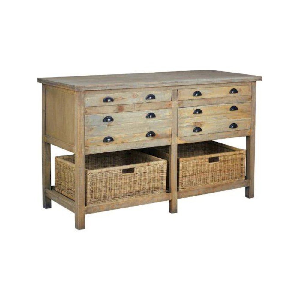 Bay Sideboard , Shelves Rattan Baskets Drawers, Fully Assembled Console Table. Picture 2