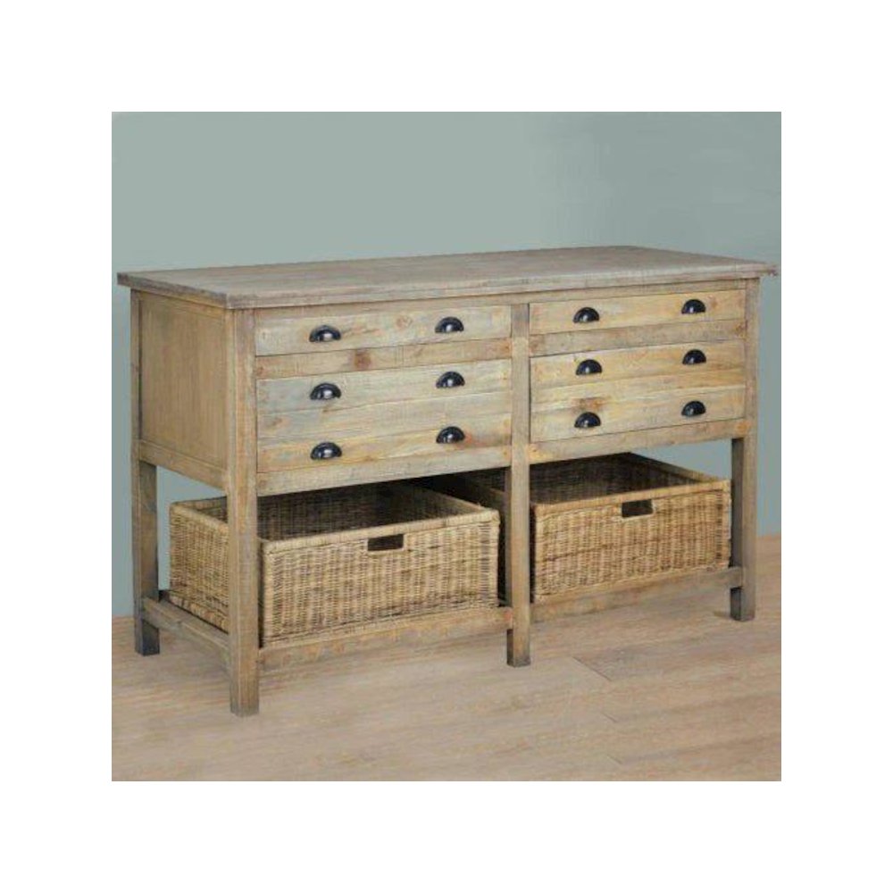 Bay Sideboard , Shelves Rattan Baskets Drawers, Fully Assembled Console Table. Picture 3