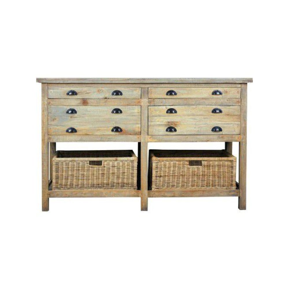 Bay Sideboard , Shelves Rattan Baskets Drawers, Fully Assembled Console Table. Picture 1