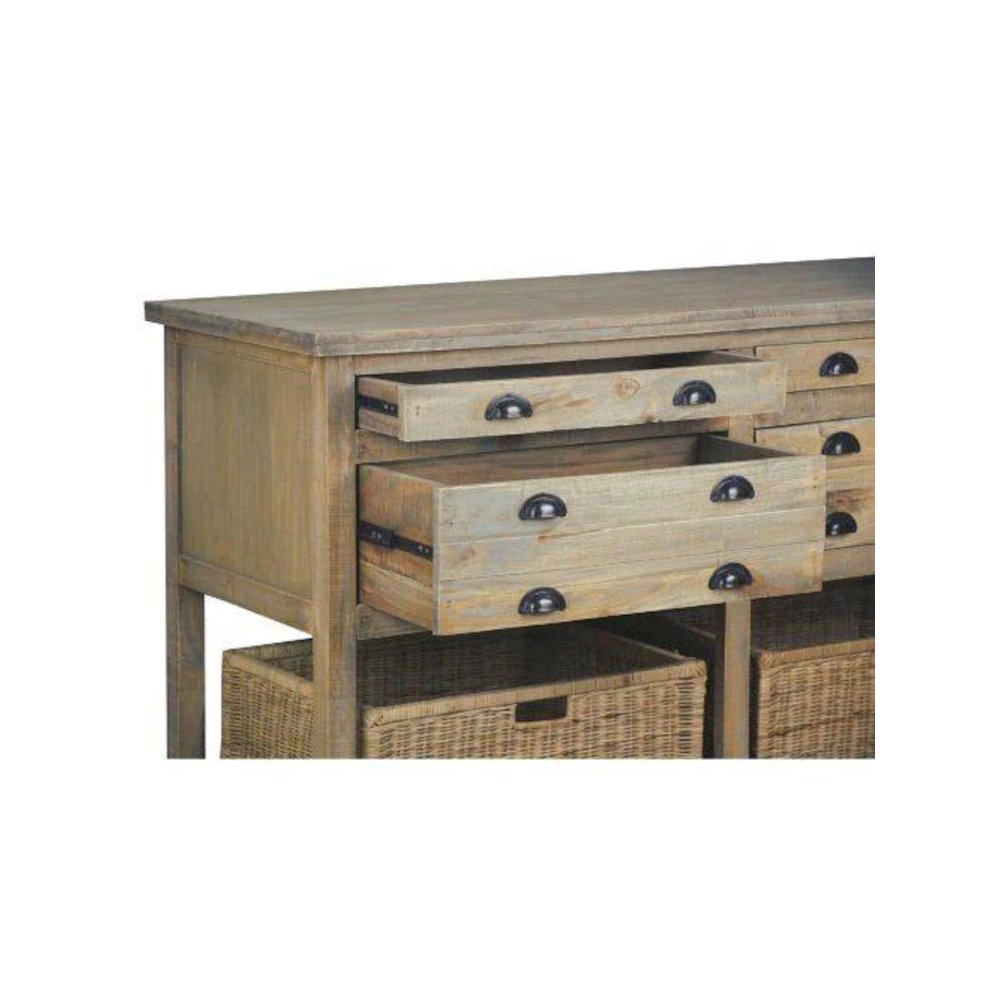 Bay Sideboard , Shelves Rattan Baskets Drawers, Fully Assembled Console Table. Picture 4