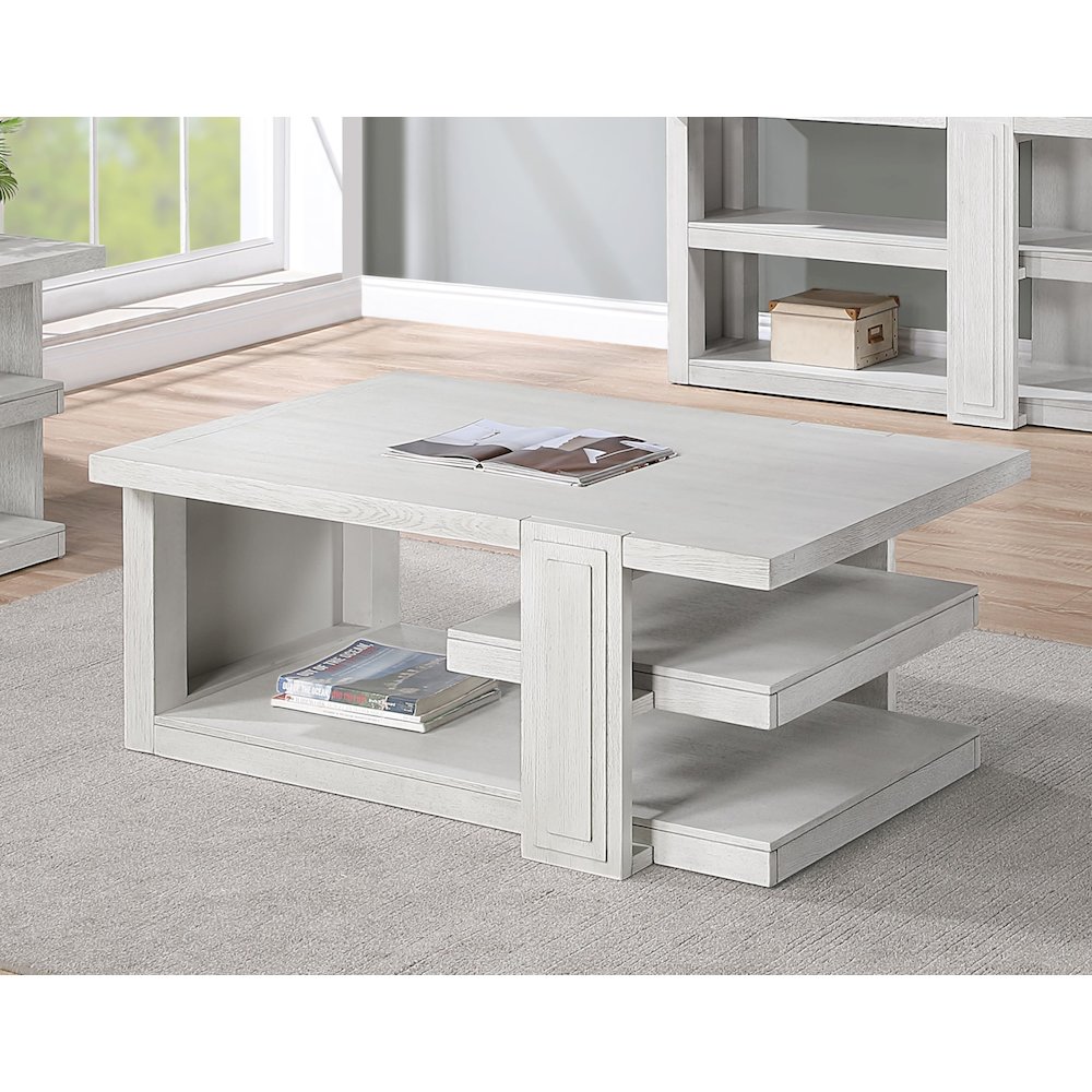 Dover 30” x 50” Wide Rectangular Coffee Cocktail Table with Storage Shelves. Picture 2
