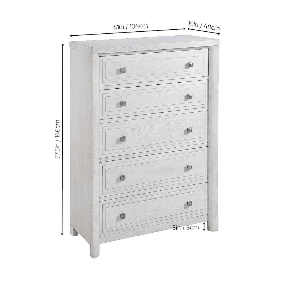 Dover 5 Drawer 58" Tall Chest, Vertical Bedroom Dresser, Contemporary Living. Picture 5