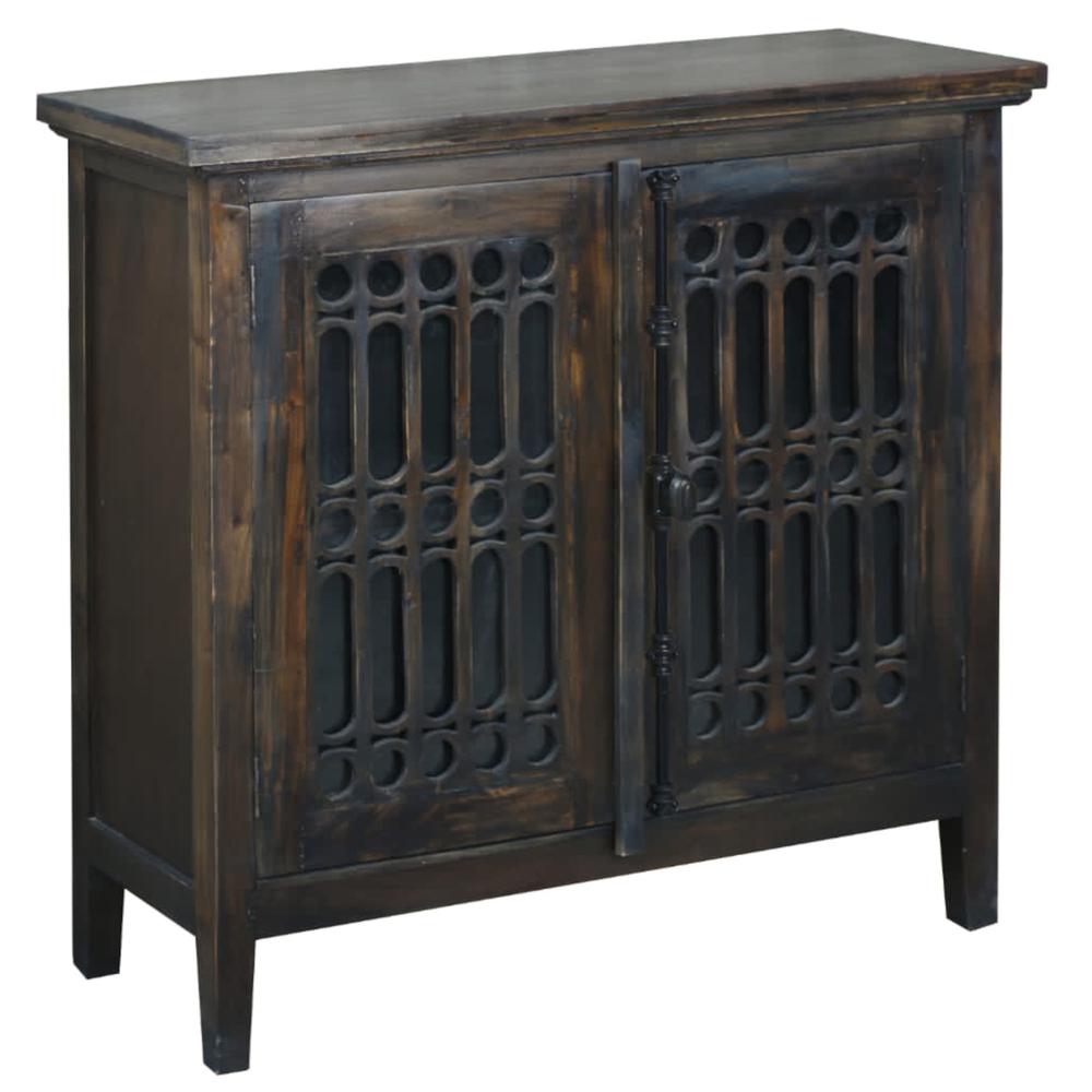Sunset Trading Cottage 39" Carved 2 Door Cabinet | Distressed Vintage Brown Solid Wood | Fully Assembled Accent Cupboard. Picture 1