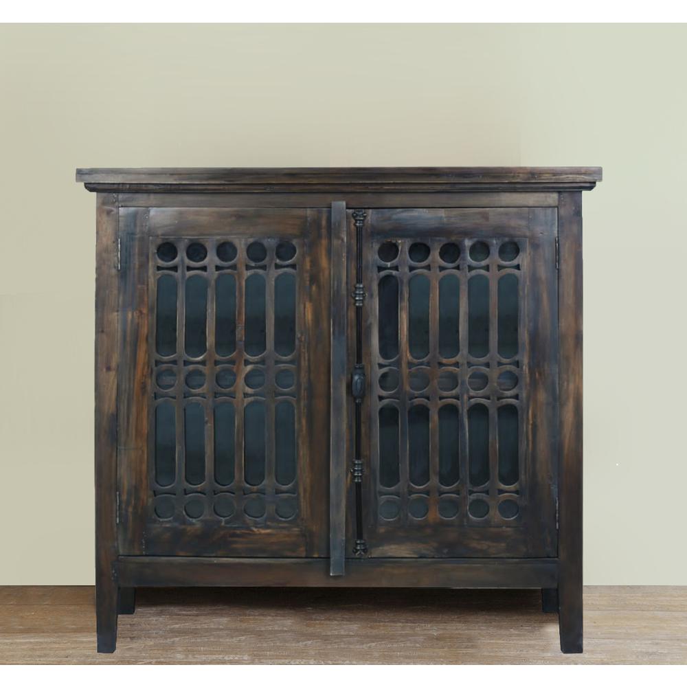 Sunset Trading Cottage 39" Carved 2 Door Cabinet | Distressed Vintage Brown Solid Wood | Fully Assembled Accent Cupboard. Picture 2