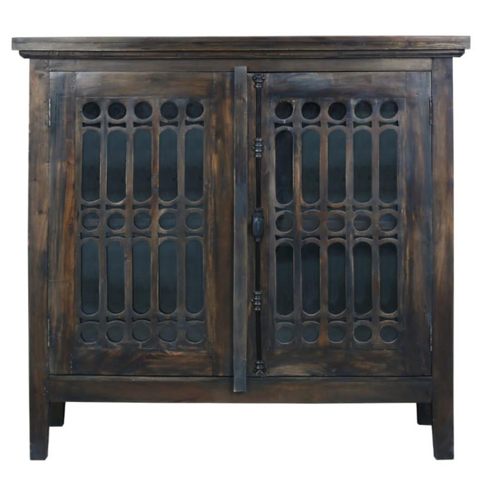 Sunset Trading Cottage 39" Carved 2 Door Cabinet | Distressed Vintage Brown Solid Wood | Fully Assembled Accent Cupboard. Picture 3