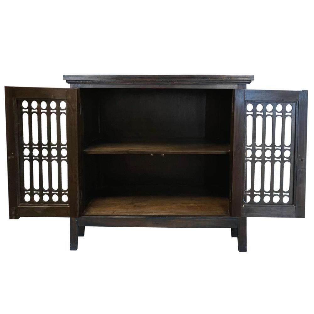 Sunset Trading Cottage 39" Carved 2 Door Cabinet | Distressed Vintage Brown Solid Wood | Fully Assembled Accent Cupboard. Picture 4