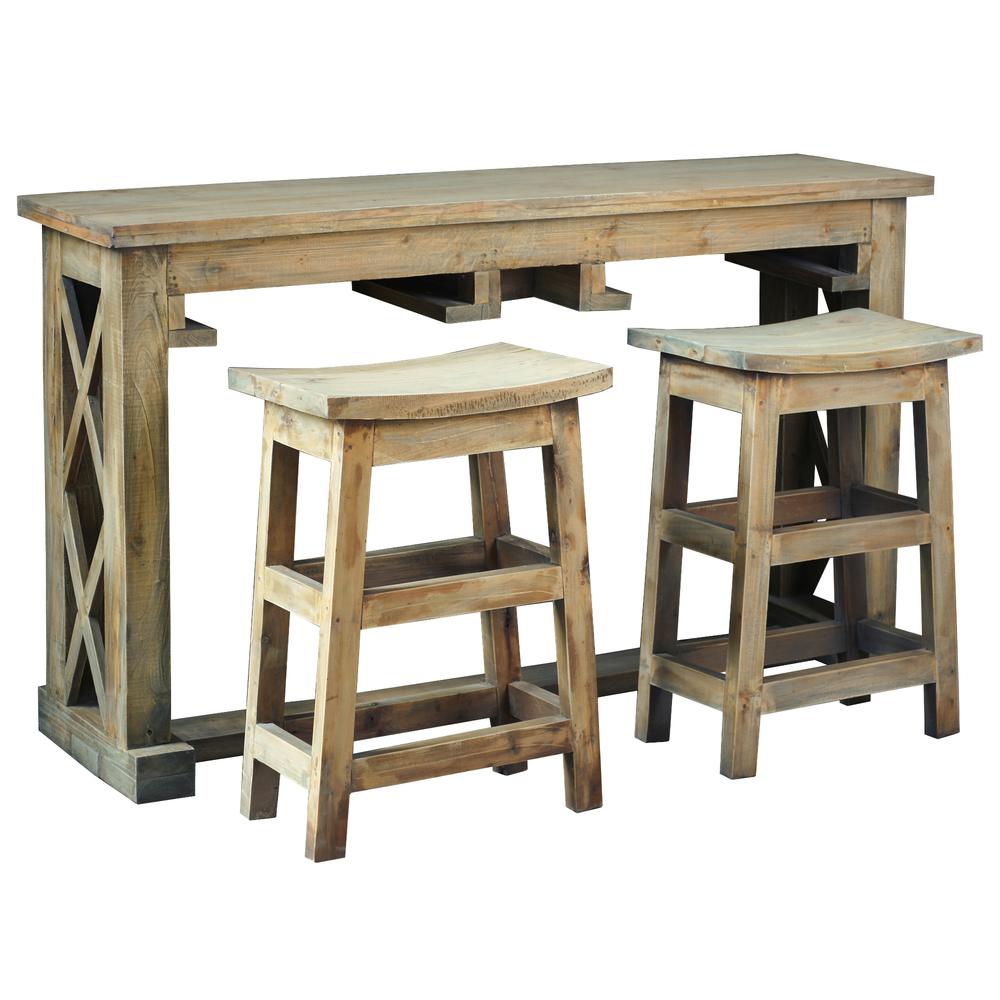 Cottage 60" Rectangular Narrow Counter Height 3 Piece Dining Table Set. Picture 1