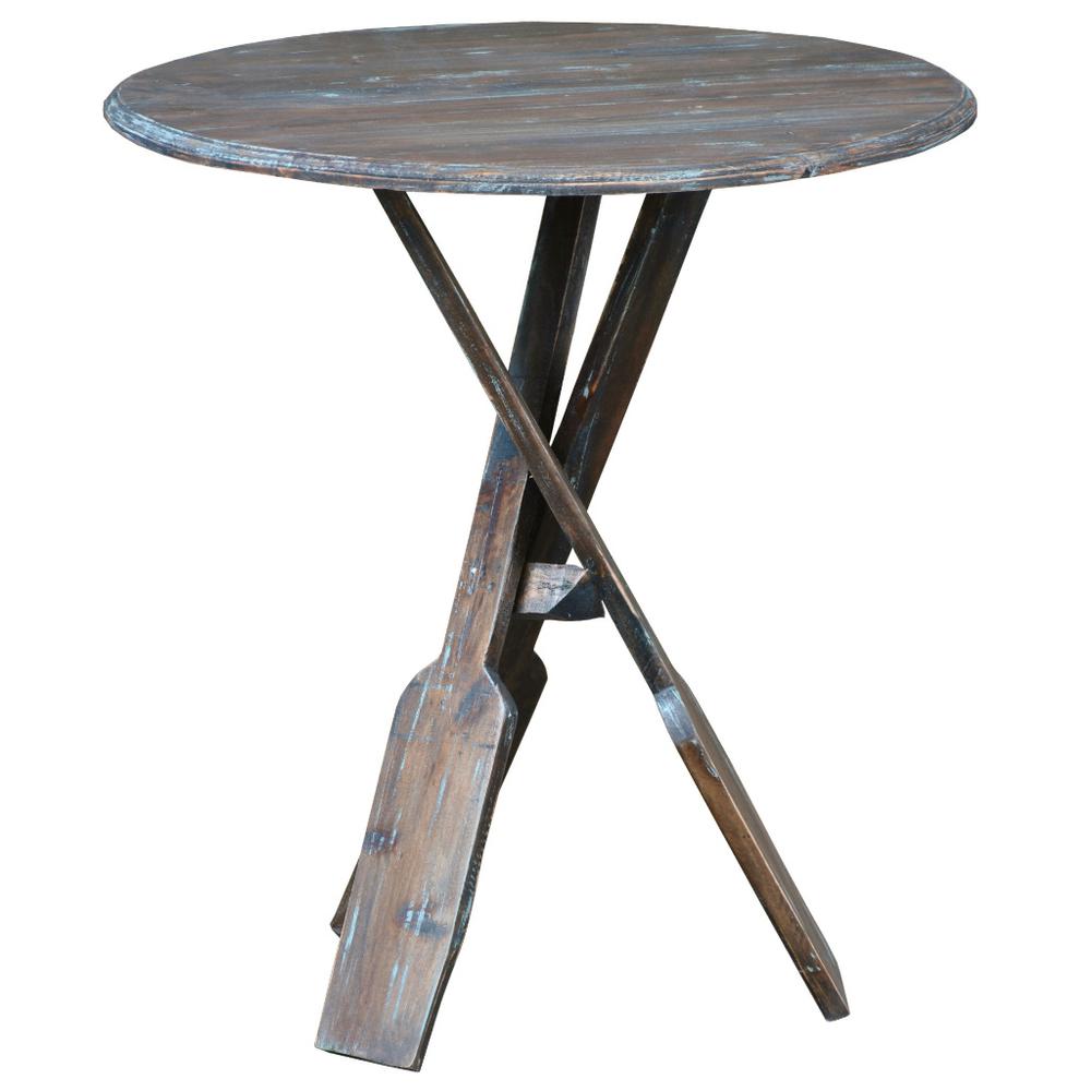 Cottage Round Boat Oar Accent Table. Picture 1