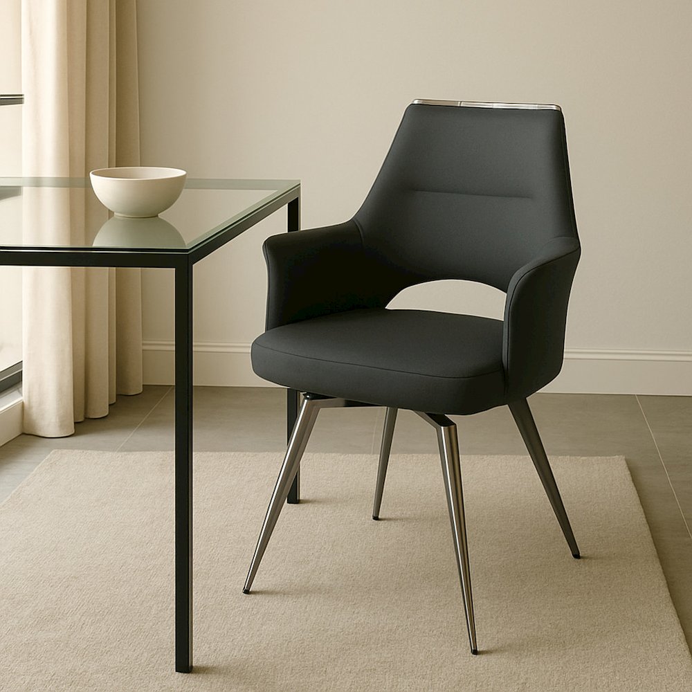Atlas Upholstered Swivel Dining Chair w Arms, Padded Bucket Seat Kitchen. Picture 7