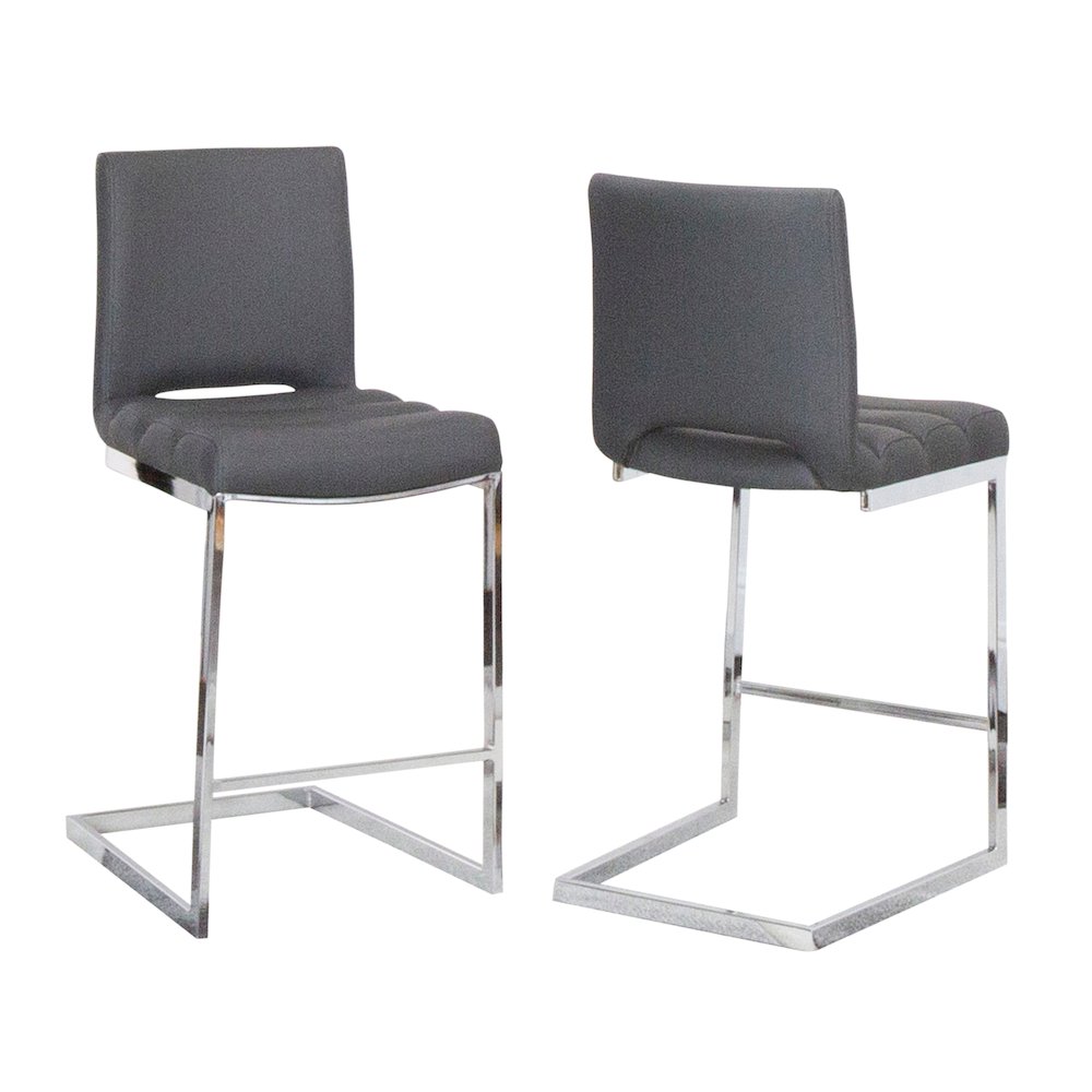 Delta 24" Upholstered Barstools, Two Counter Height Stools, S-Shaped Chrome. Picture 1