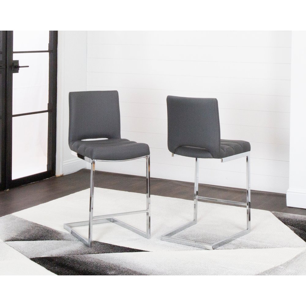 Delta 24" Upholstered Barstools, Two Counter Height Stools, S-Shaped Chrome. Picture 2