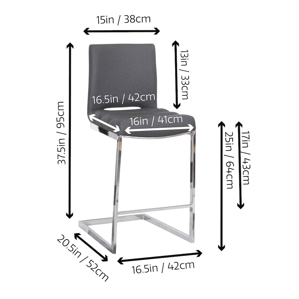 Delta 24" Upholstered Barstools, Two Counter Height Stools, S-Shaped Chrome. Picture 3