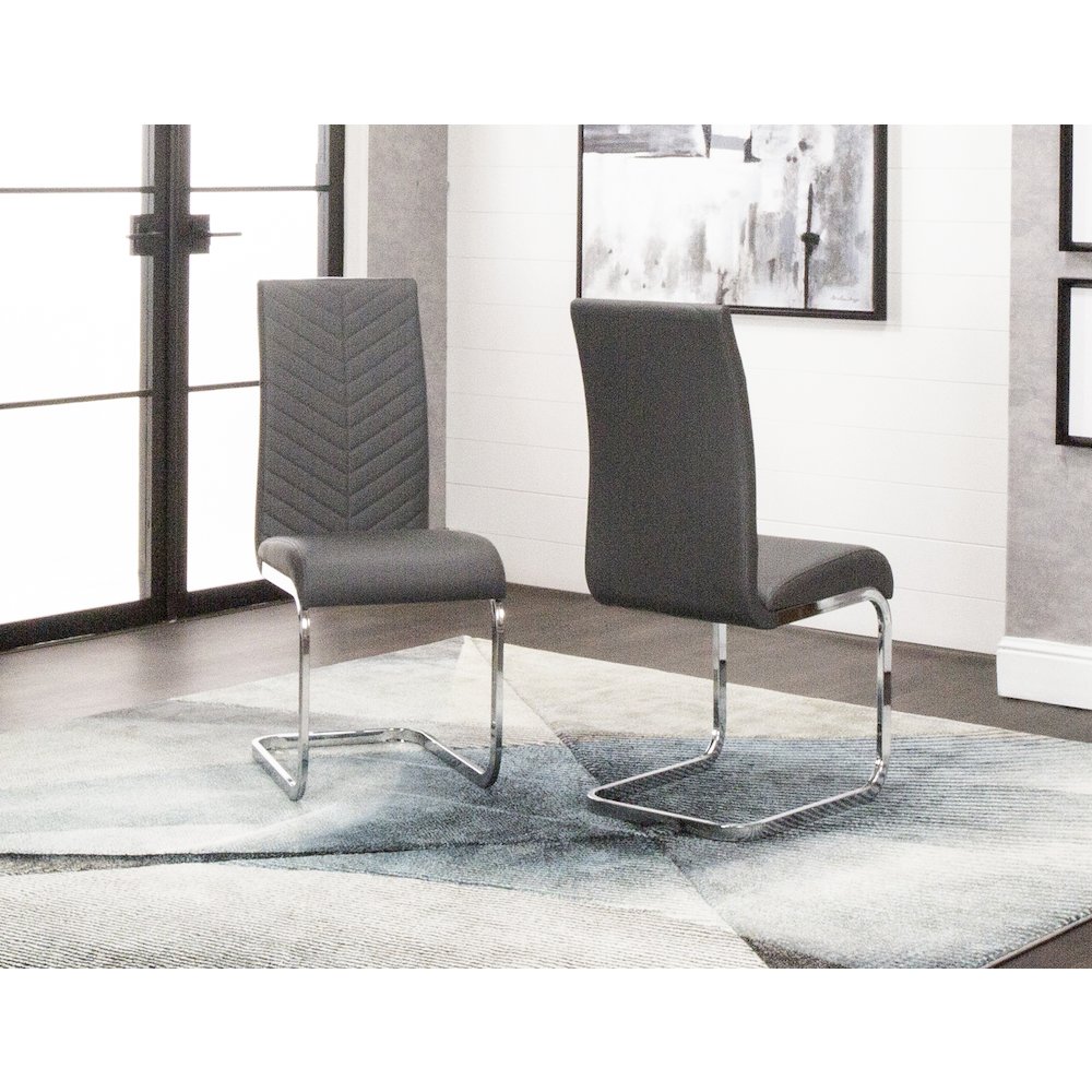Mist Faux Leather Upholstered Dining Chairs, S-Shaped Polished Chrome. Picture 2
