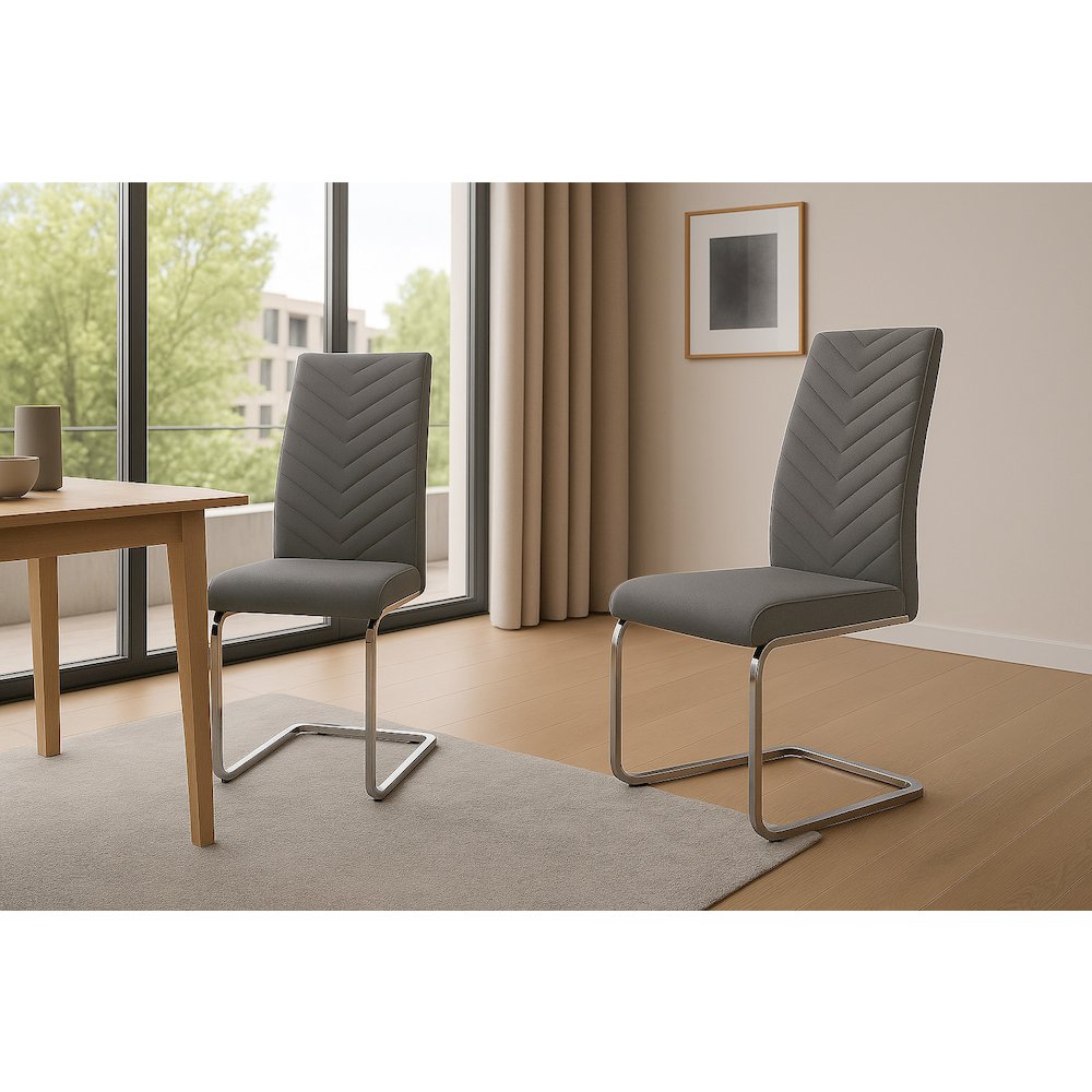 Mist Faux Leather Upholstered Dining Chairs, S-Shaped Polished Chrome. Picture 5