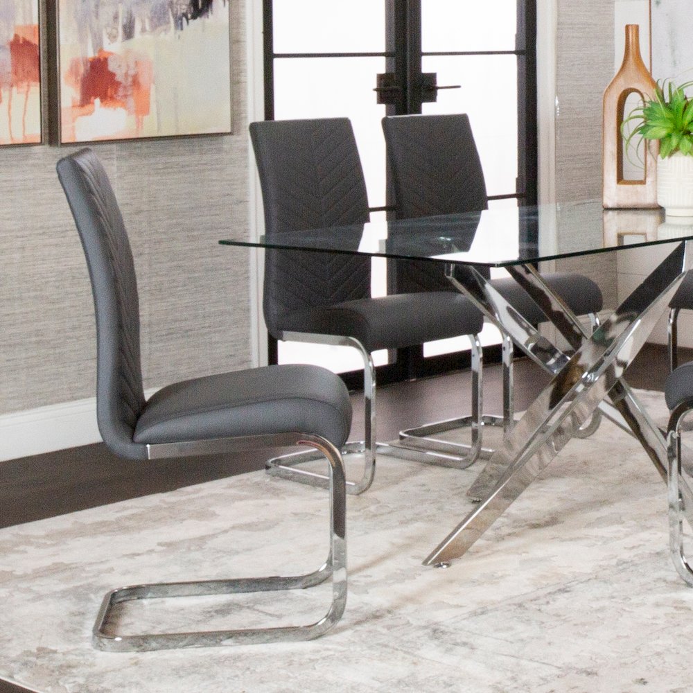 Mist Faux Leather Upholstered Dining Chairs, S-Shaped Polished Chrome. Picture 6