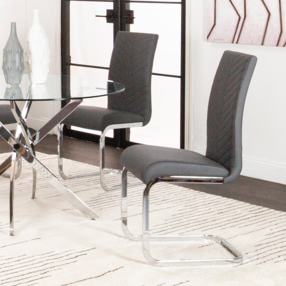 Mist Faux Leather Upholstered Dining Chairs, S-Shaped Polished Chrome. Picture 7