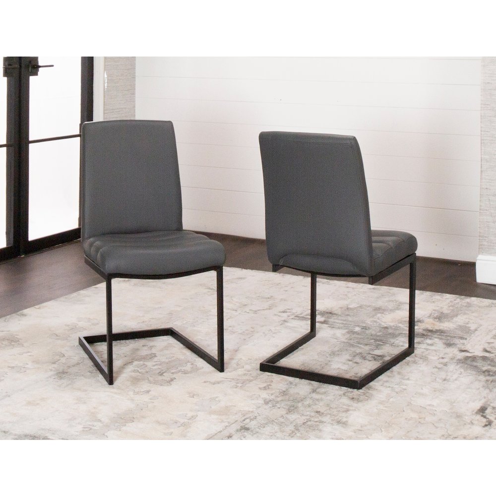 Rhea Charcoal Gray Faux Leather Dining Chairs, Set of 2, S-Shaped Matte. Picture 2