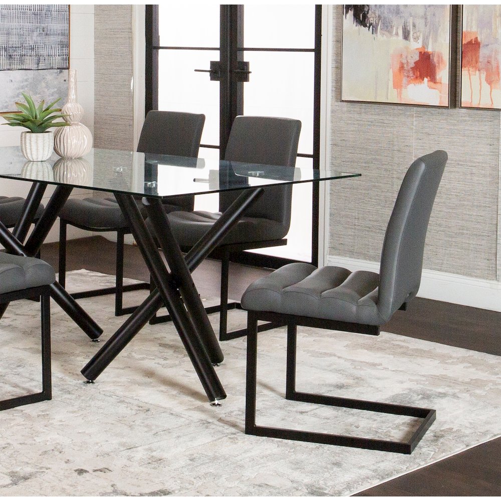 Rhea Charcoal Gray Faux Leather Dining Chairs, Set of 2, S-Shaped Matte. Picture 4