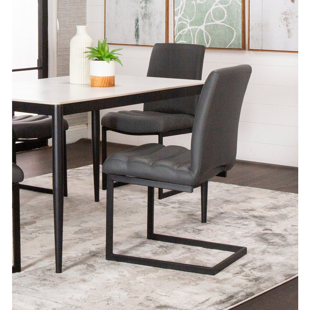 Rhea Charcoal Gray Faux Leather Dining Chairs, Set of 2, S-Shaped Matte. Picture 5