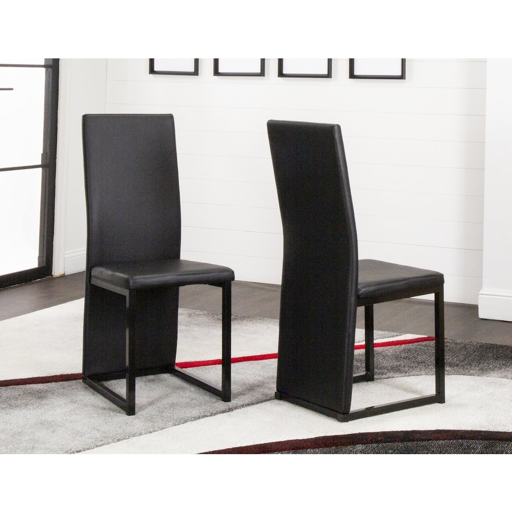 Six Cosmic Black Faux Leather Upholstered Dining Chairs with Powder-Coated Metal. Picture 2