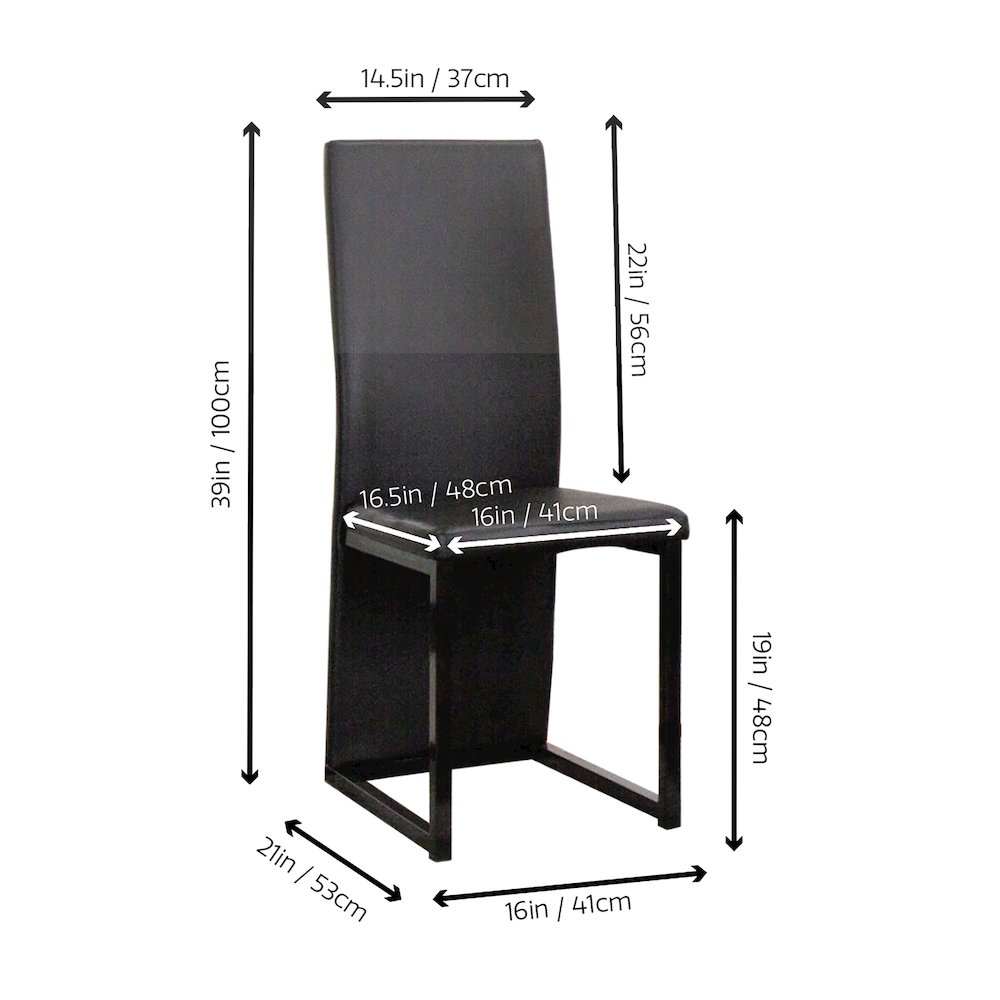 Six Cosmic Black Faux Leather Upholstered Dining Chairs with Powder-Coated Metal. Picture 3